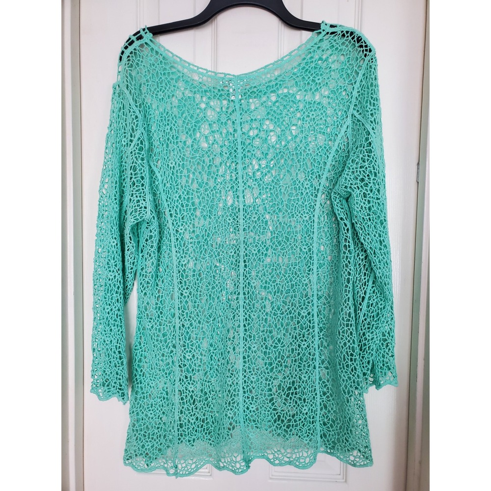 Cato Crochet Knit Top Aqua Blue Open Weave Boho Layering Casual XL